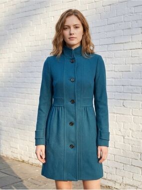 J.Crew Women’s 4 Teal Wool Blend Lady Day Double Cloth Pea Coat